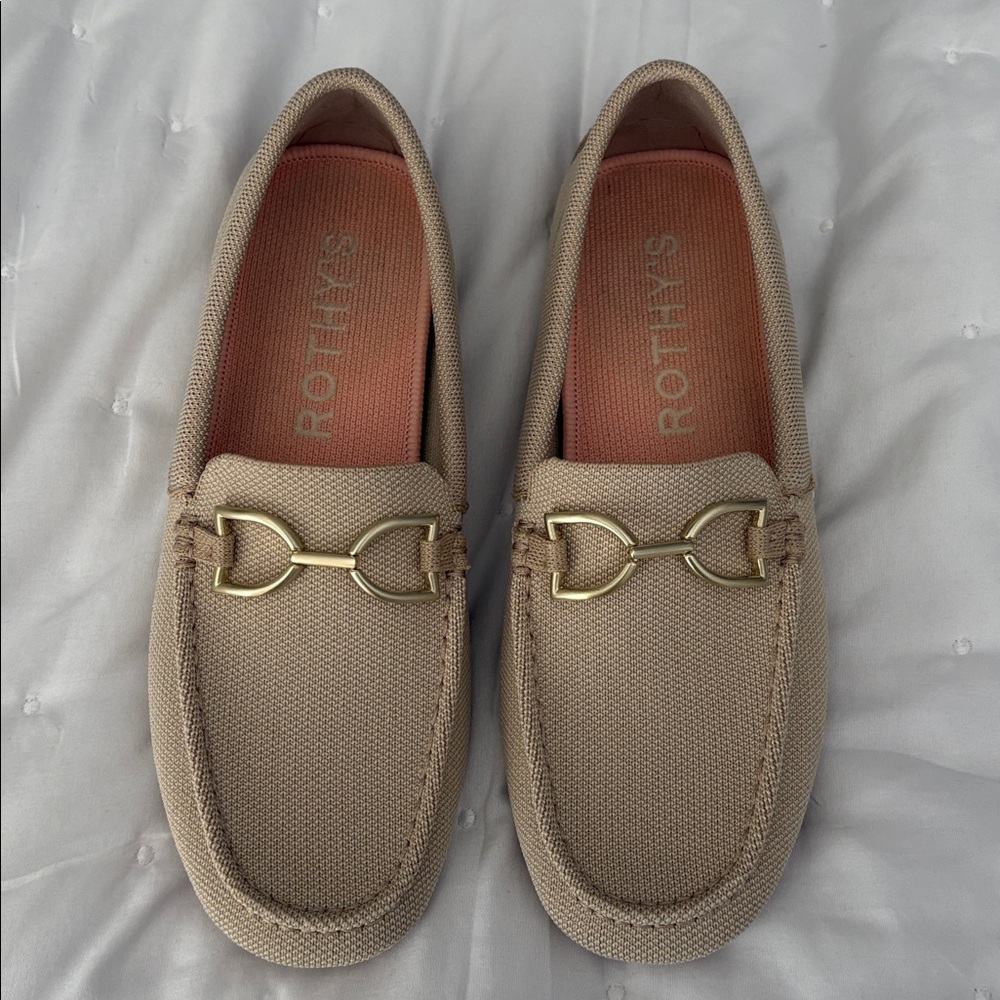 Rothy's Tan Driver Loafers with Gold Detail